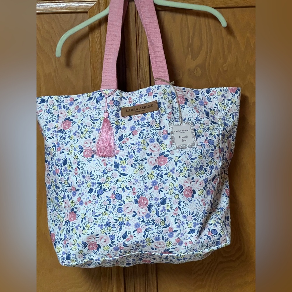 Laura Ashley Large Floral Tote with Pink Accents NWT